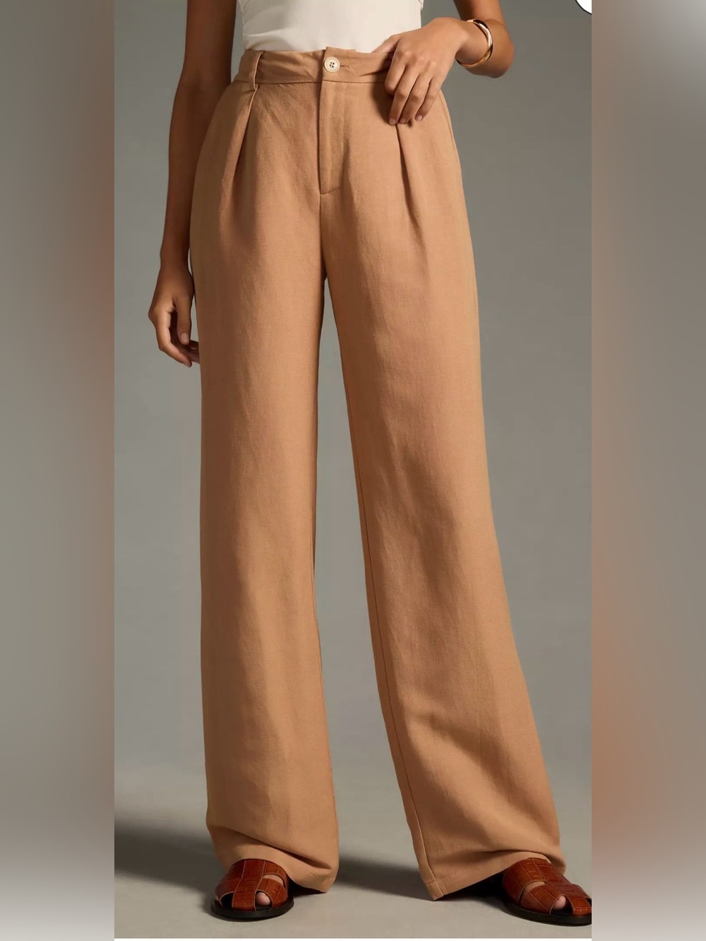Paige‎ Dallas Pants Brown Linen Anthropologie Pleated Wide Leg Trouser Pants  6